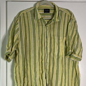 Indigo Palms Shirt Mens Large Regular Linen Button Up Tommy Bahama Stripes